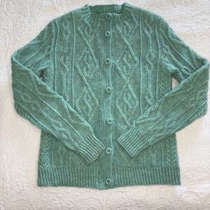 NWOT Beautiful Handmade Green Cardigan Sweater W/Cable Stitch Girl’s/Women’s